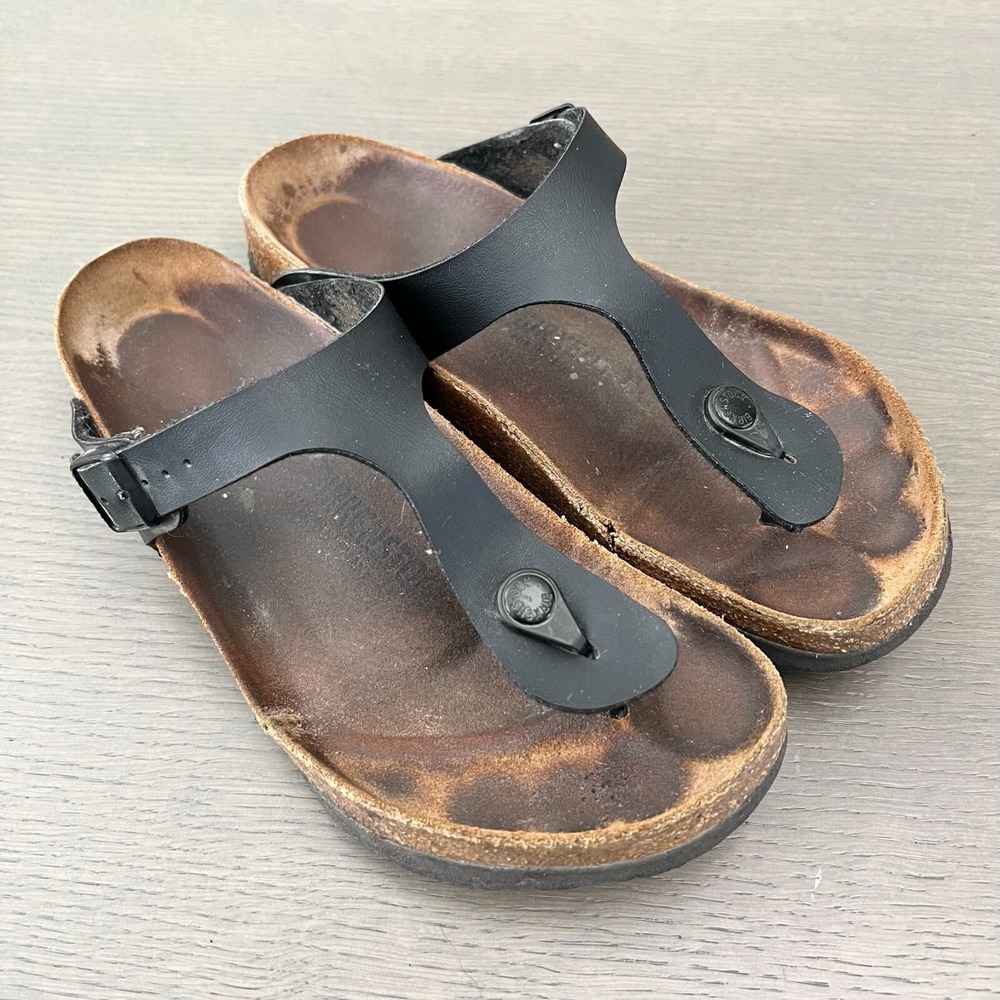 Birkenstock Size 40 Gizeh Sandals Black Regular Fit Thong Classic Leather Jesus